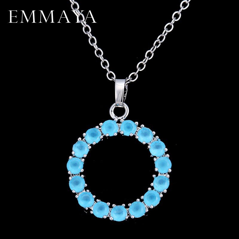 EMMAYA Silver Color Necklace Round Double Circles Pendant Long Chain Necklace with Austrian CZ for Women(null)
