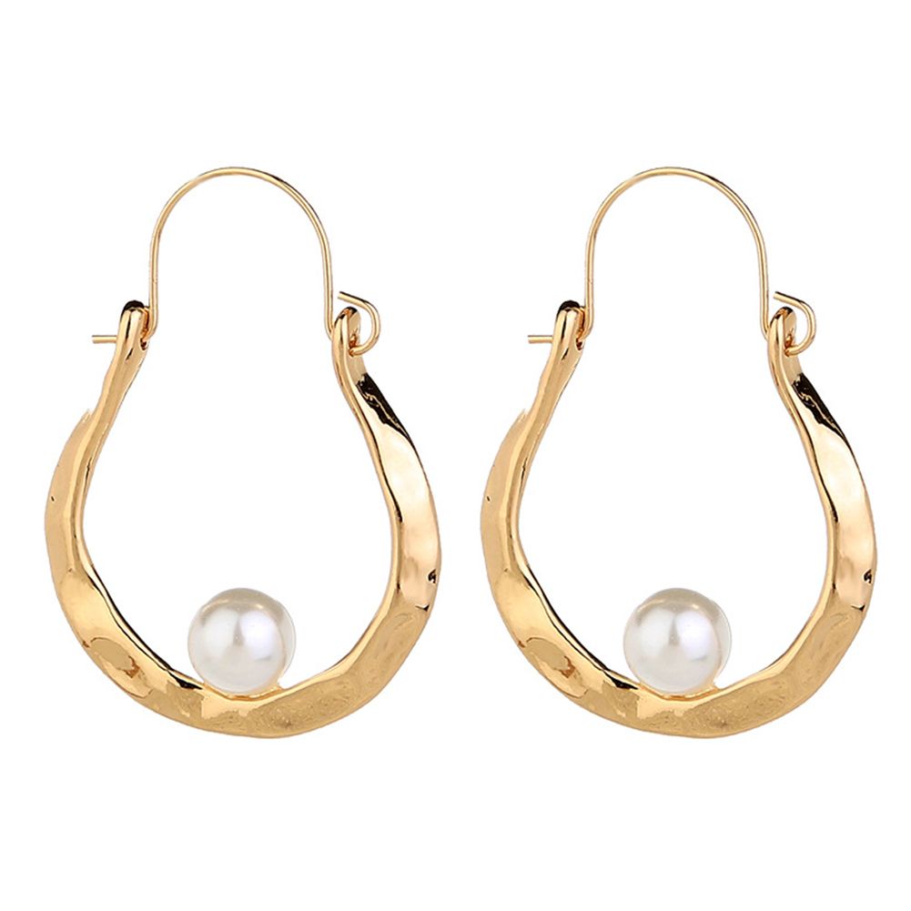 Women Simple Fashion U Type Faux Pearl Alloy Earrings Ear Loop Jewelry Gift