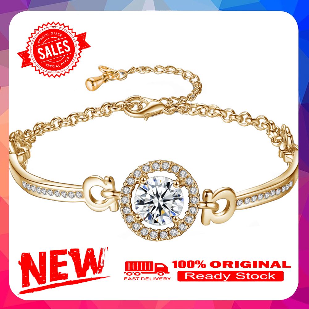 Luxury Cubic Zirconia Inlaid Adjustable Chain Bracelet Bangle Women Jewelry Gift