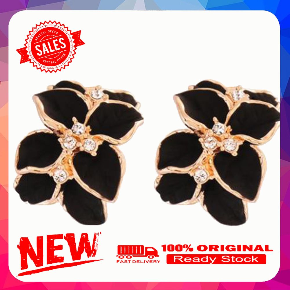 Cute Gardenia Flower Rhinestone Inlaid Ear Studs Women Earrings Jewelry Gift