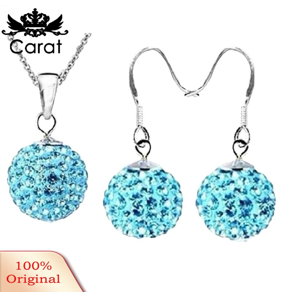 Carat 2Pcs/Set Women Ball Shaped Charm Rhinestone Hook Earrings Necklace Jewelry Gift