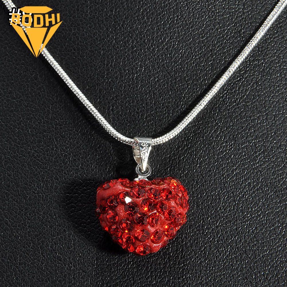 Elegant Rhinestone Inlaid Love Heart Pendant Snake Chain Women Necklace Jewelry