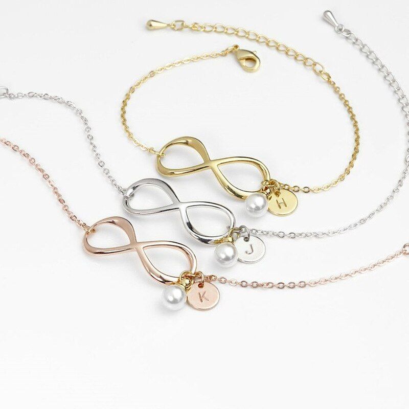 Infinity Love Imitation Pearl Letter Bracelets & Bangles 26 Alphabet Disc Initial Bracelet Couple Jewelry love gift