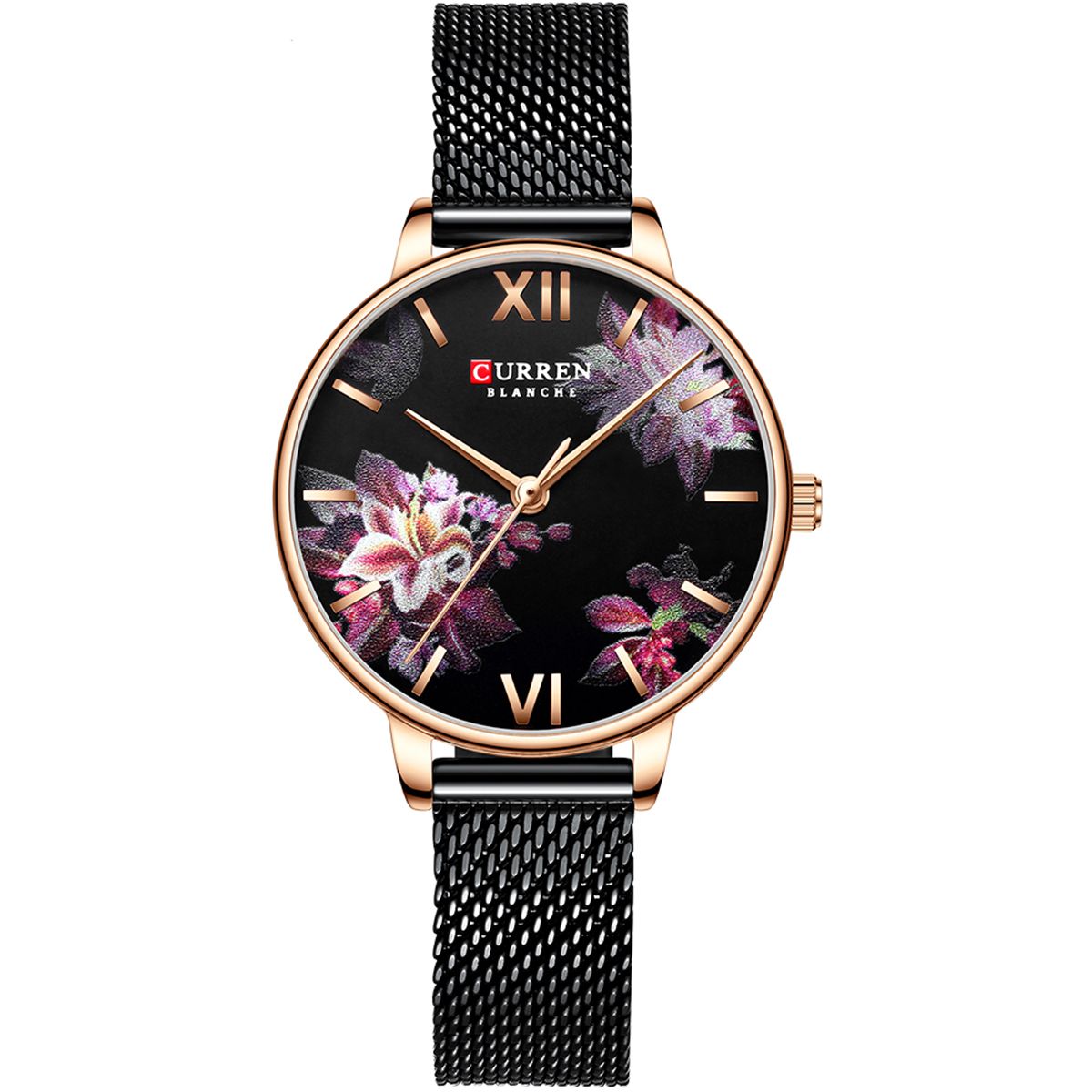 OIMG Curren 9060 Luxury Casual Business Quartz Women Watch Flower Dial Elegant Exquisite Lady Wrist Watch 3Atm Waterproof Clock Wristwatch For Ladies With Stainless Steel Mesh Strap Band