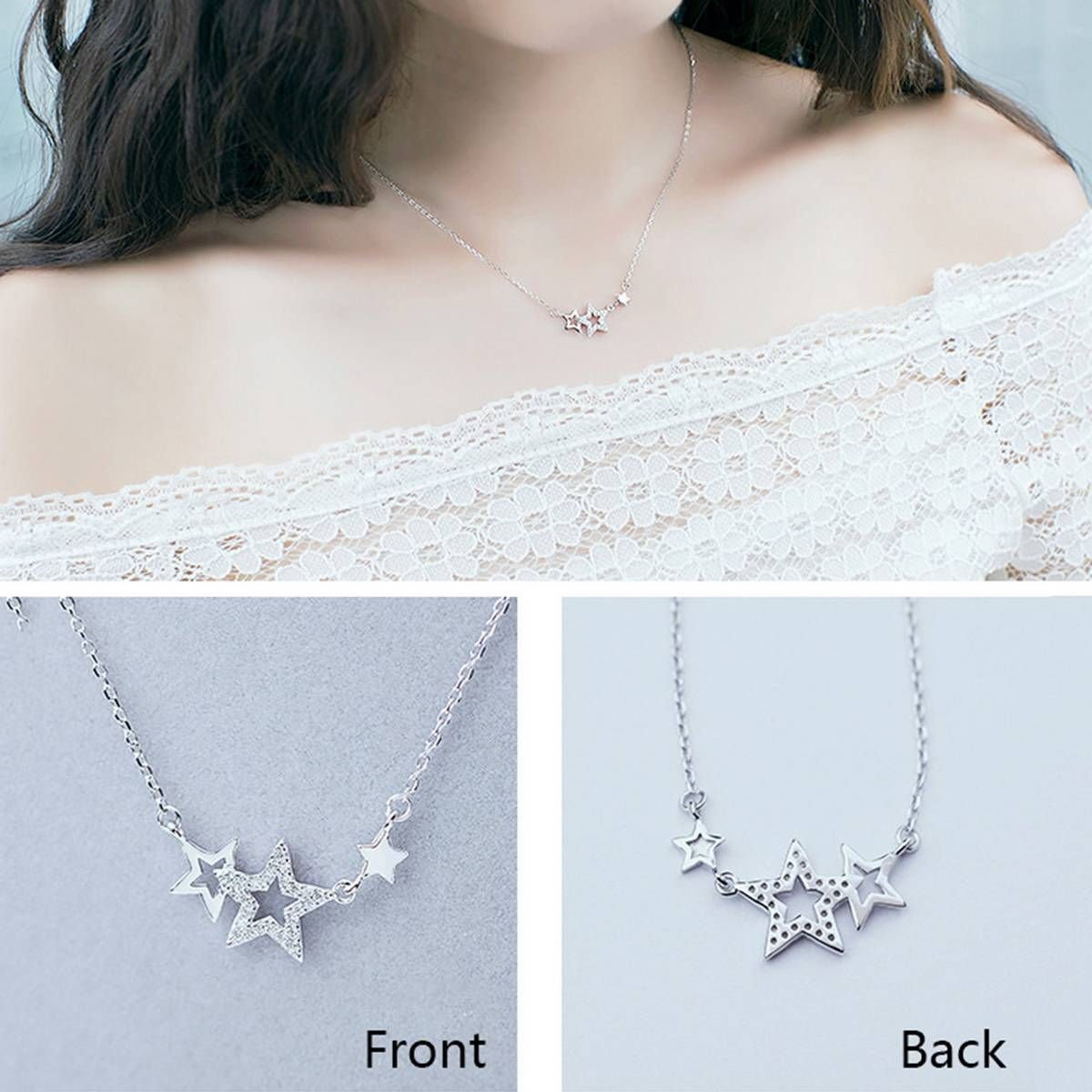 Women Rhinestone Five Pointed Star Pendant Clavicle Chain Necklace Jewelry Gift