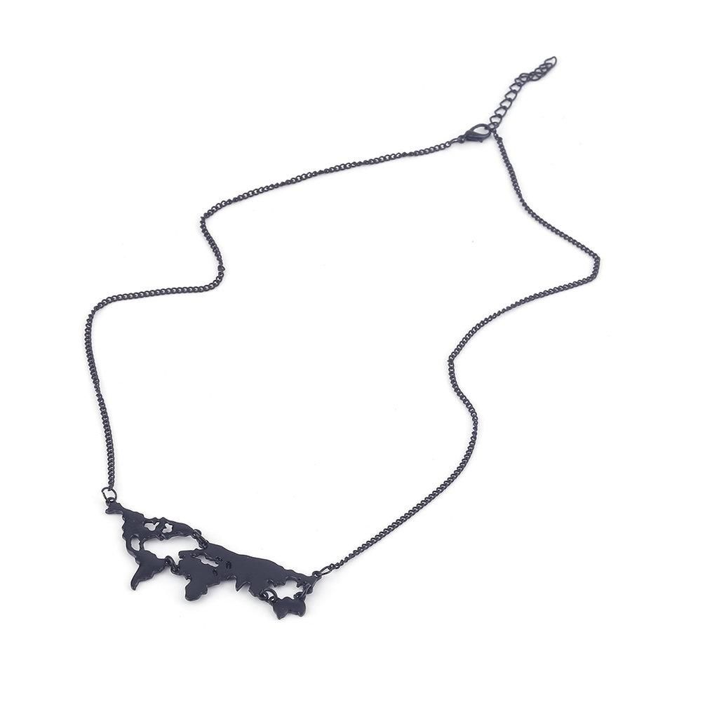 MA UR Women Fashion Personality Exaggeration World Map Combination Pendant Necklace-black