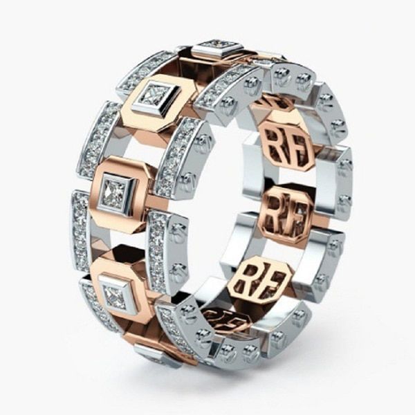 Fashion Lovers Howllow Crystal Rings With Two Color Plated Copper Technology Women Accessories Jewelry Ring For Party