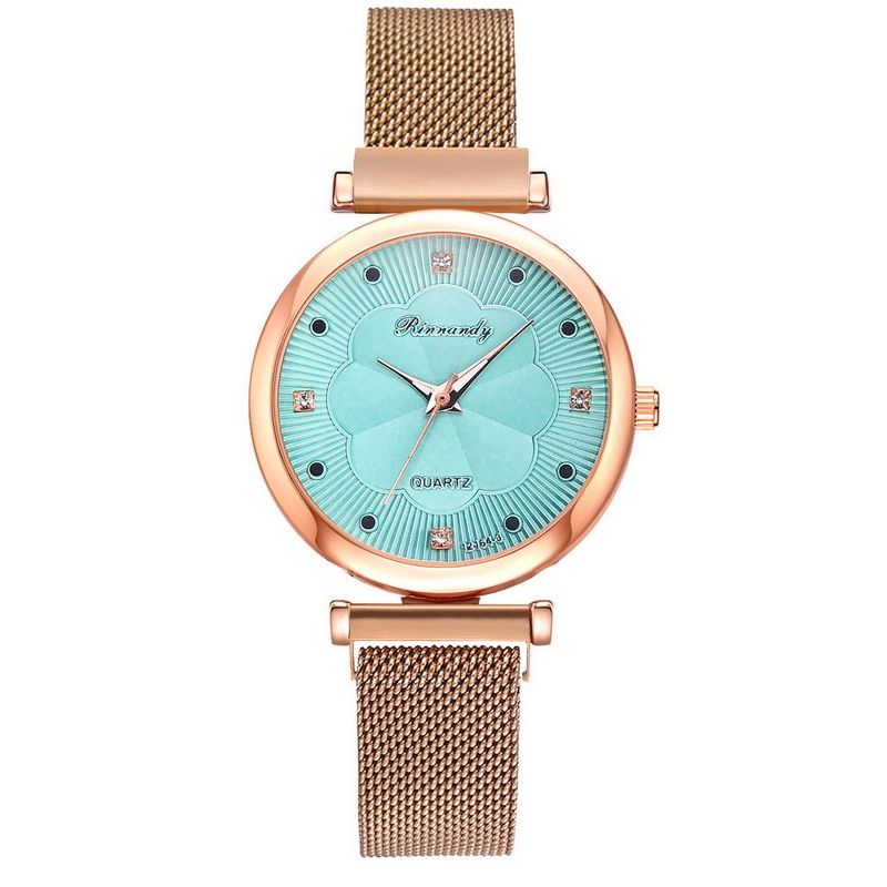 Set Watch Female Magnet Buckle Simple Casual Watch Flower Dial Alloy Mesh Strap Puartz Watch