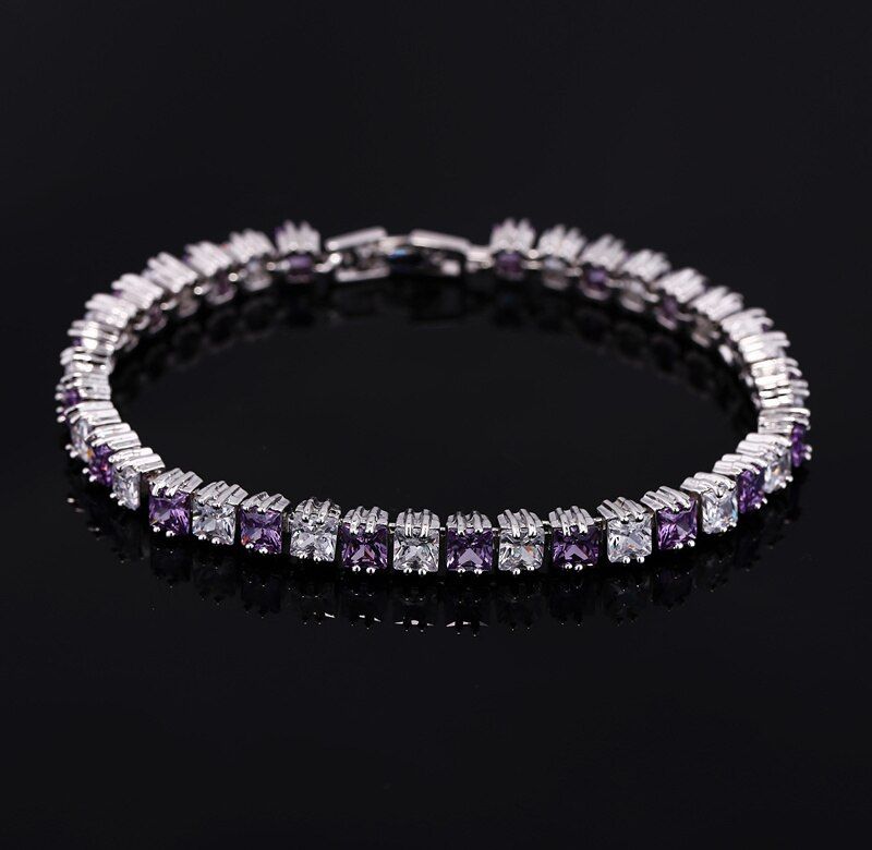 CWWZircons Elegant Princess Cut Light Blue CZ Crystal Tennis Bracelets Bangles for Women Anniversary Wedding Jewelry CB118