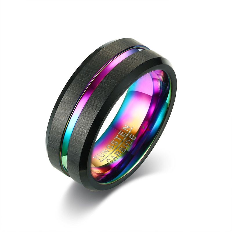 Vnox 8mm Tungsten Carbide Men Ring Wedding Band Interface Black Matt Surface Classic Male Jewelry Anniversary Gift