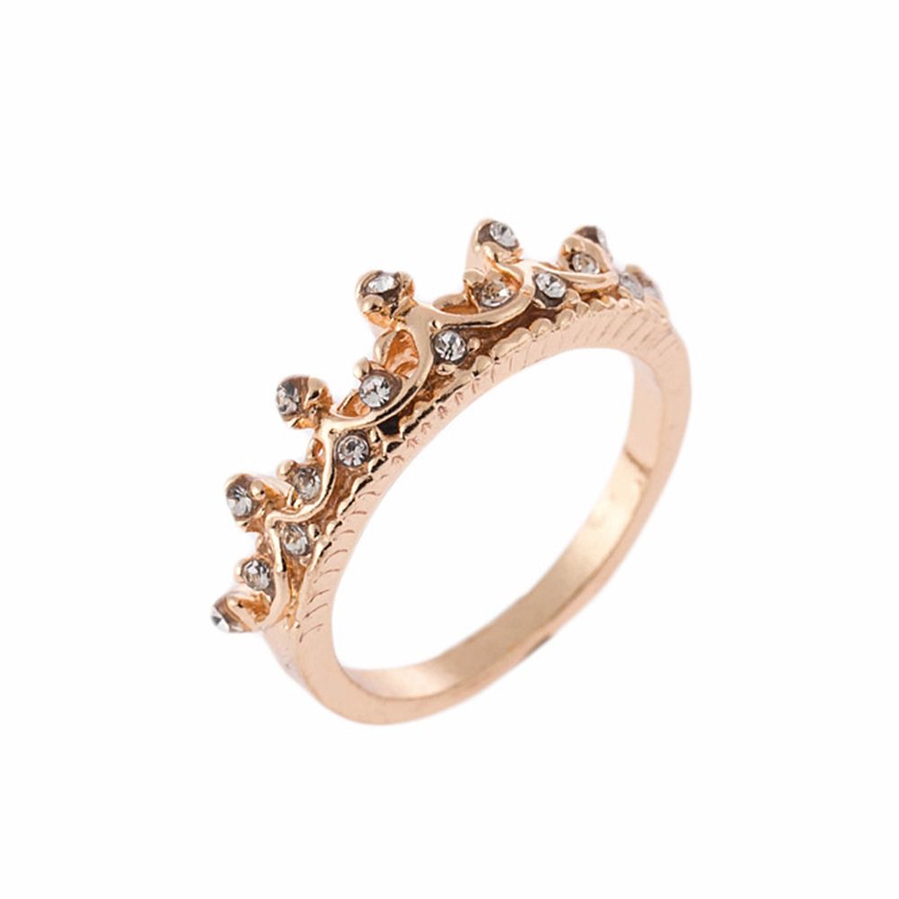 Women Fashion Rhinestone Inlaid Hollow Crown Finger Ring Wedding Jewelry Gift