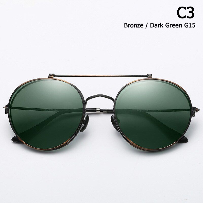 C3 Bronze G15JackJad Vintage Style Round Metal SteamPunk Flip Up Sunglasses POLARIZED Clamshell Design Retro Sun Glasses Oculos De Sol 2777