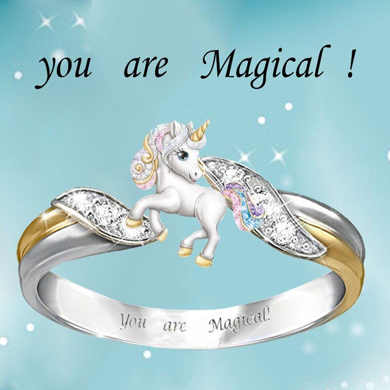Cute Rainbow Unicorn Rings for Women Children Kids Silver Color Cartoon Animal Horse You are Magical Letter Ring Jewelry Gifts
