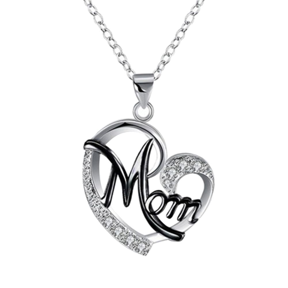 English Letter Mom Hollow Heart Pendant Chain Necklace Jewelry Mother's Day Gift