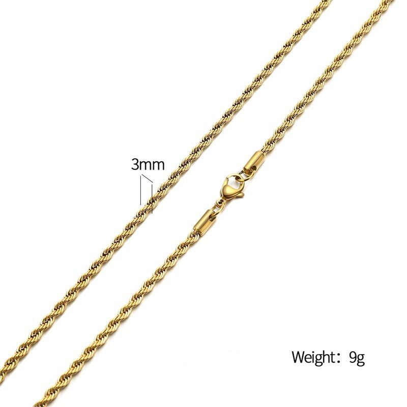 AZIZ BEKKAOUI Standard Chain 316L Stainless Steel Link In Black Gold Color Twist Chains Necklace For Men Thin Jewelry 3-7mm