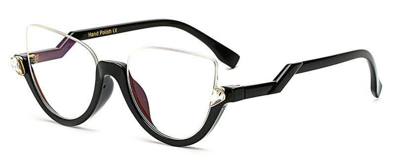 Glossy Black ClearSHAUNA Retro Rhinestone Decoration Women Cateye Sunglasses Ladies Half Frame Mirror Coating Shades Tinted/Clear Lens Eyewear