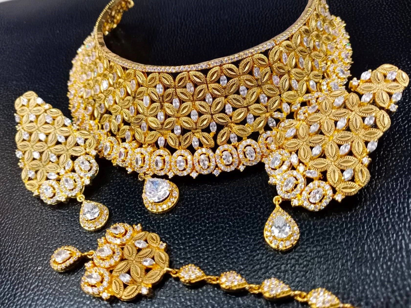 Top design Indian diamond cut stone jewelry bridal choker set Jaipuri for party wear gifted ladies women