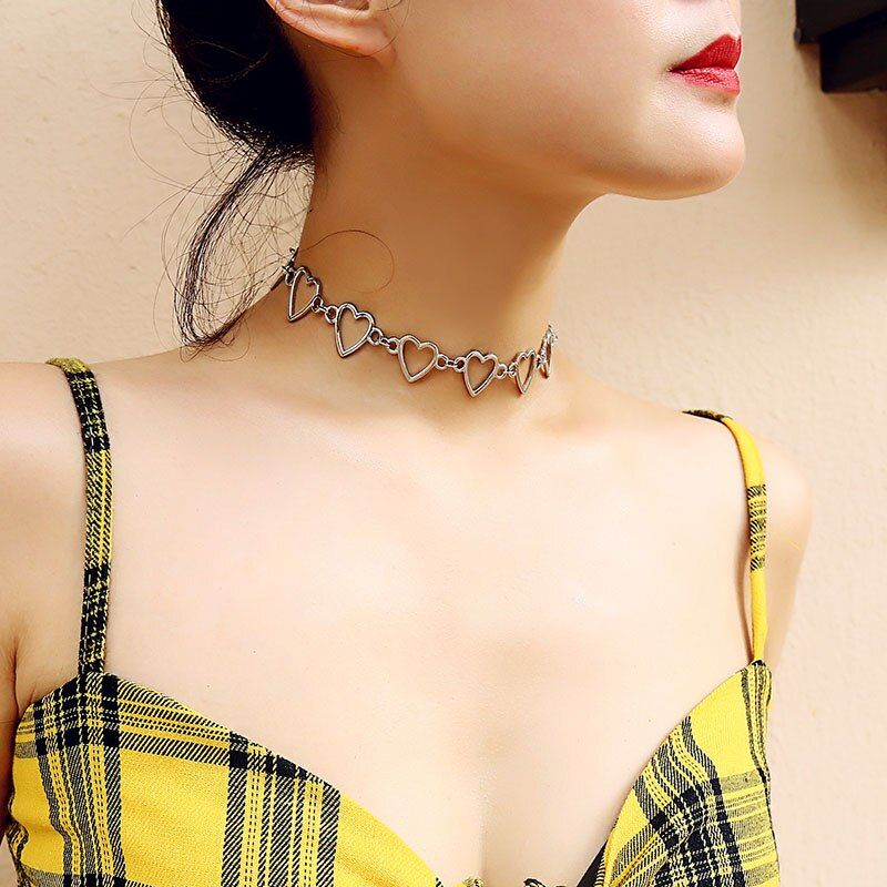 Gold Silver Color Love Heart Necklaces Pendants Double Chain Choker Long Necklace Collar Women Statement Jewelry Bijoux