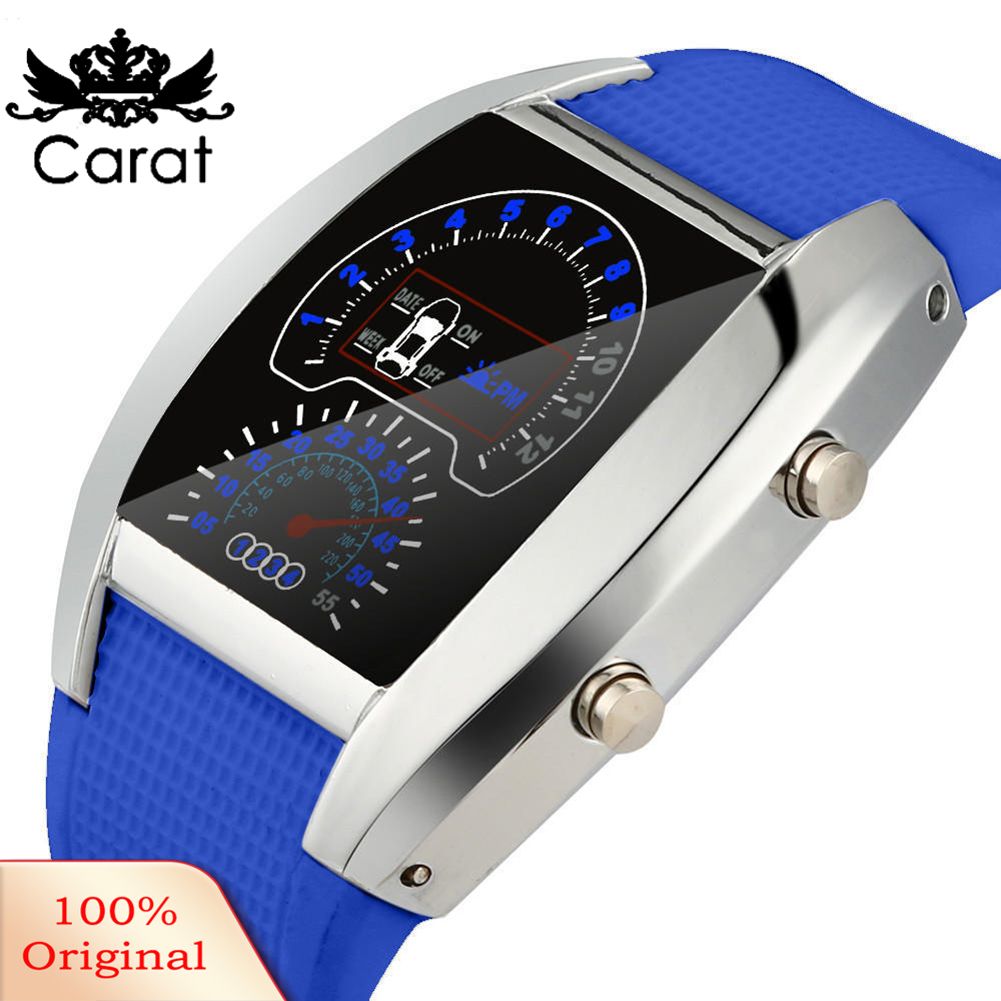Men LED Aviation Pilot Speedometer Sports Car Meter Dial Digital Wrist Watch