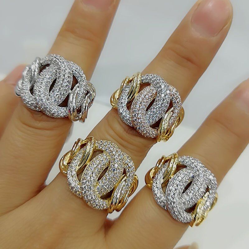 GODKI Luxury Link Chain Bold Rings with Zirconia Stones 2020 Women Engagement Party Jewelry High Quality