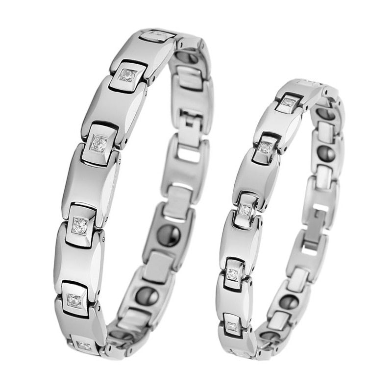 Solid Tungsten & CNC CZ Couple Bracelet Womens Magnetic Therapy Bracelet Health Pain Relief for Arthritis and Carpal Tunnel Drop