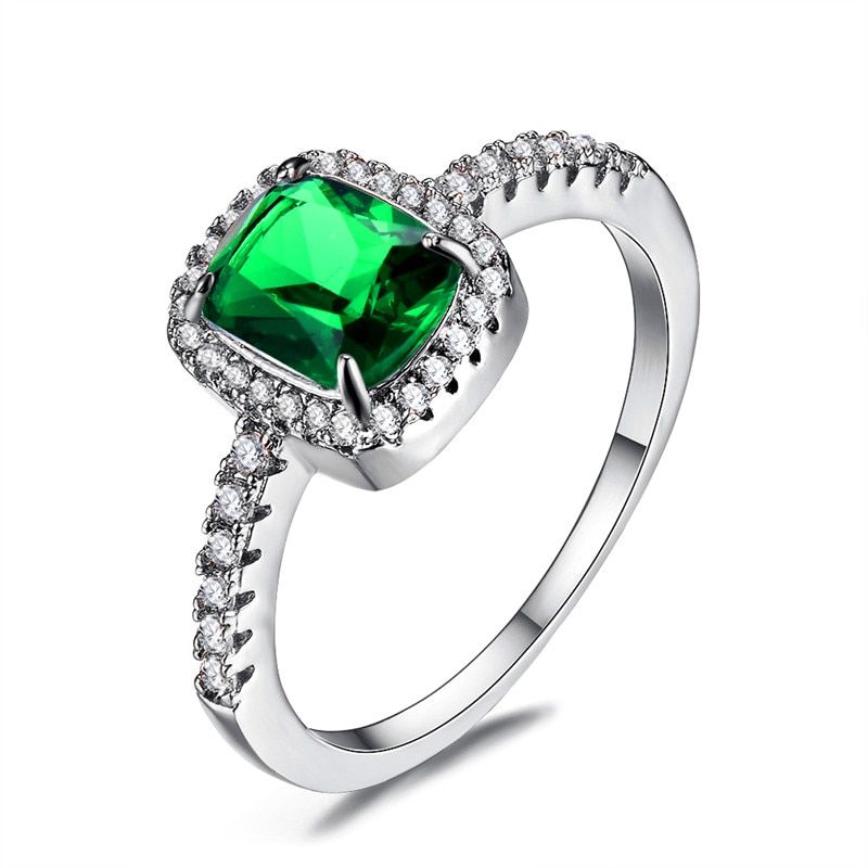 Luxury Female Girl Big Crystal CZ Stone Ring Silver Color White Blue Purple Green Wedding Rings Promise Engagement Ring