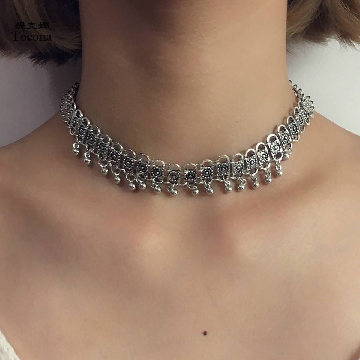 Necklace For Women, Flower Alloy Bead Necklace Tassel Short Necklace Set & Popular Models Catwalk Fashion Alloy Ladies Pendant, Neck Tassel Ornament - Necklace For Girls