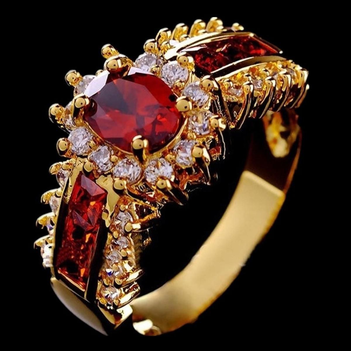 FDLK Handmade 2019 Fashion women's Wedding Red Crystal CZ Gold Color Ring Wholesale(null)