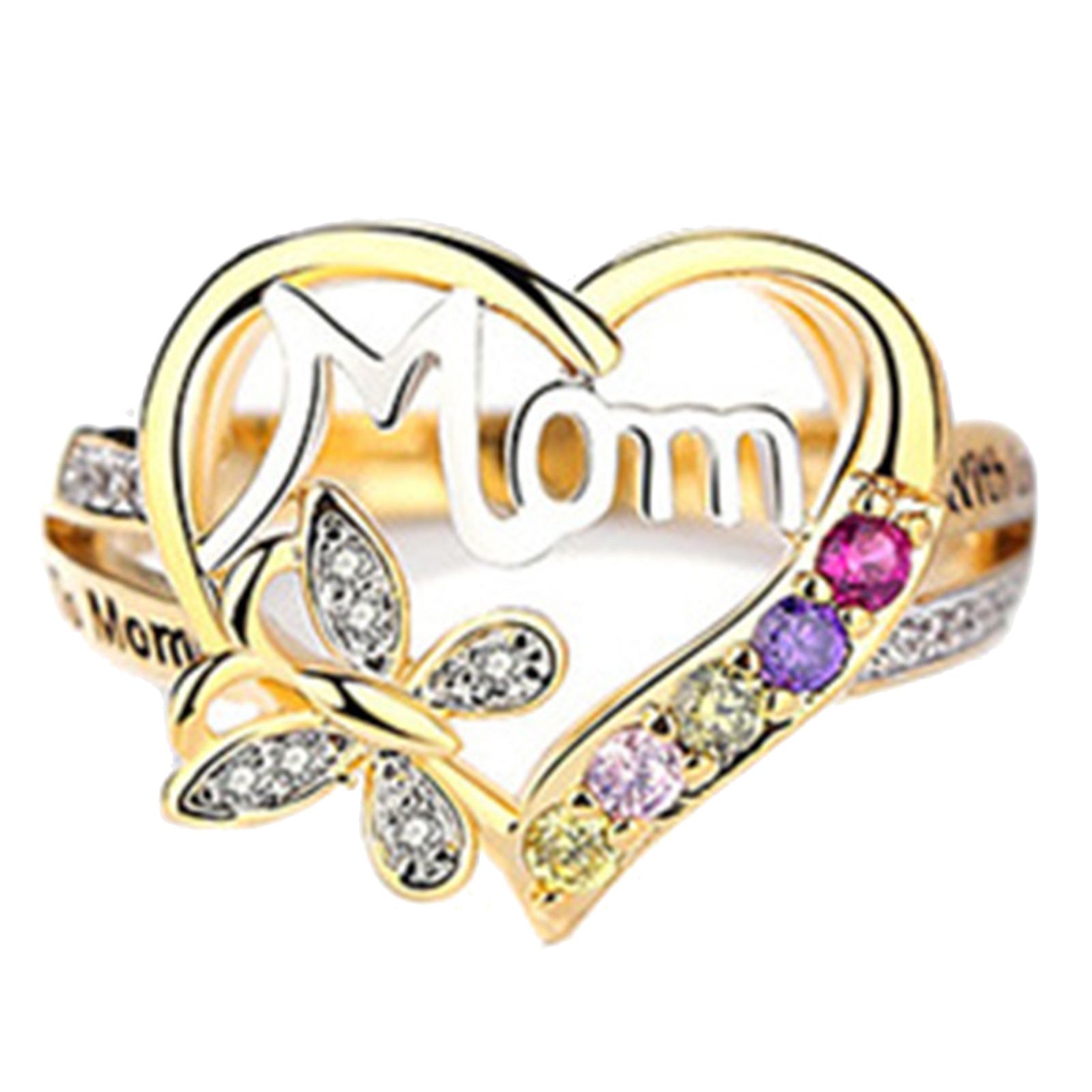 Ring Heart-shaped Rhinestone Inlay Metal Love Mum Finger Band for Mothers Day