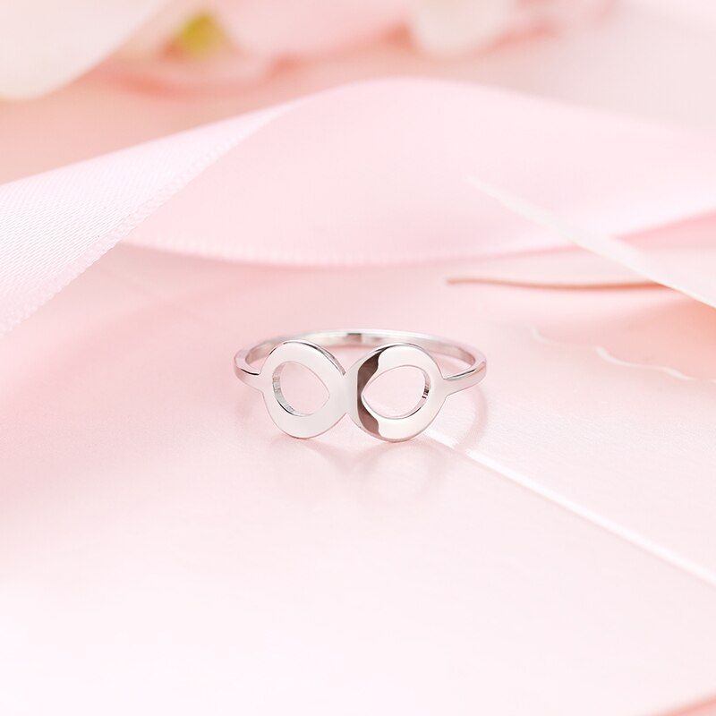 DOTIFI 316L Stainless Steel Ring, Korean Simple Cool Sweet Female Creative Big 8 Word Engagement Wedding Ring, Jewelry R223