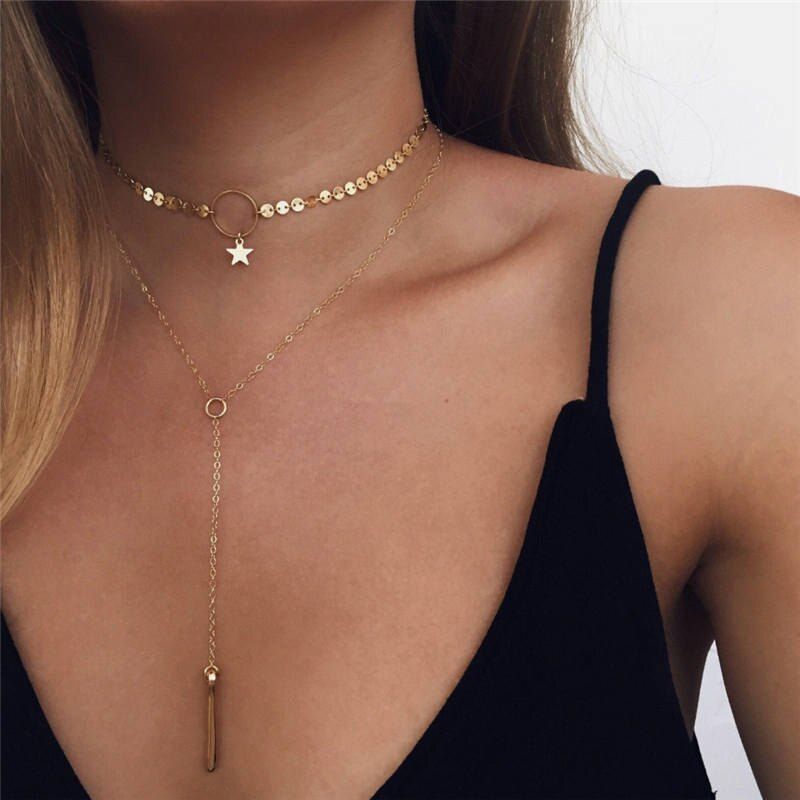 2020 Bohemian Multi Layered Necklace for Women Vintage Portrait Coin Star Moon Pendant Necklace Geometric Collier Collares