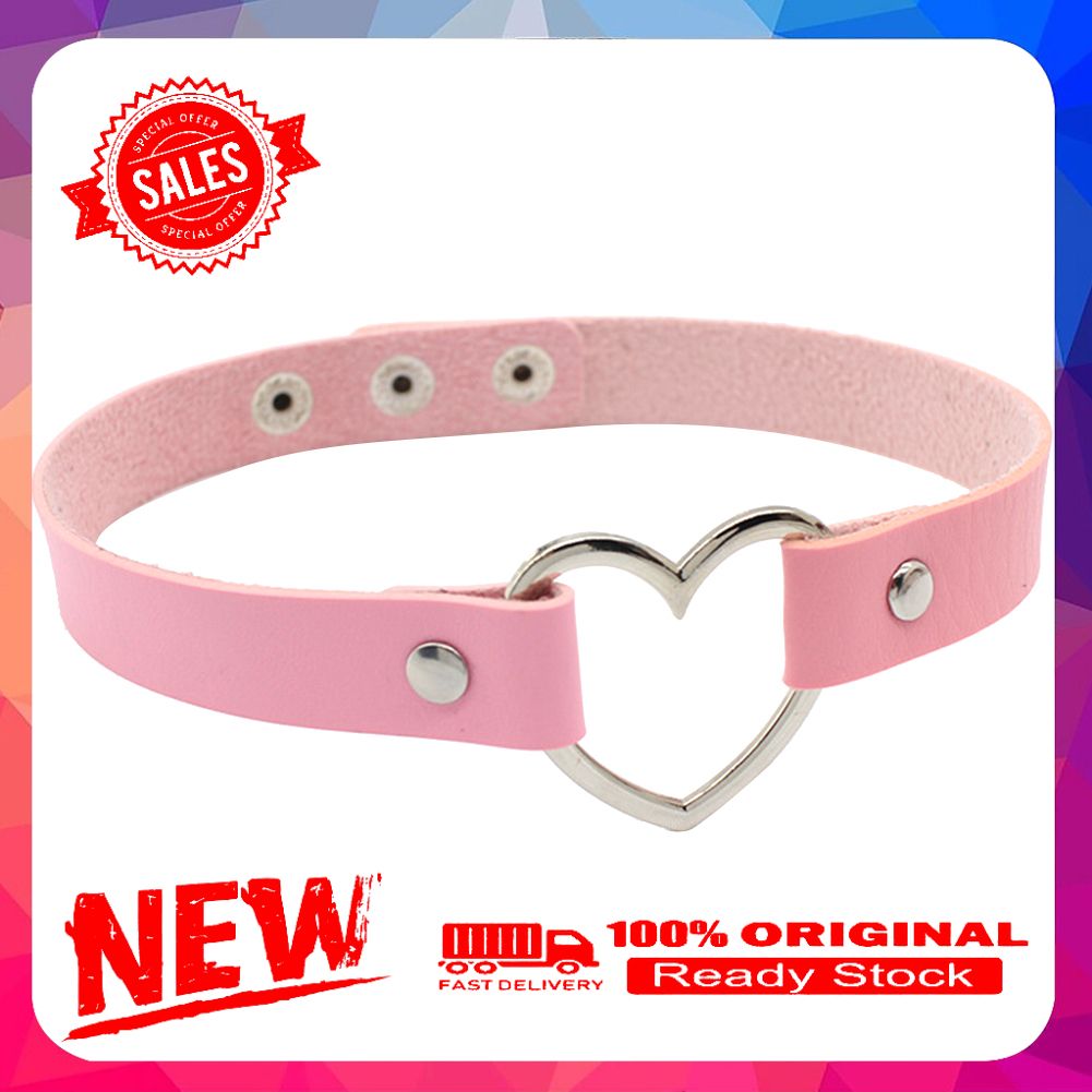Fashion Women Peach Heart Punk Collar Necklace Adjustable Faux Leather Jewelry