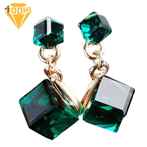 Women's Korean Style Square Shaped Cubic Pendant Earrings Ear Studs Jewelry
