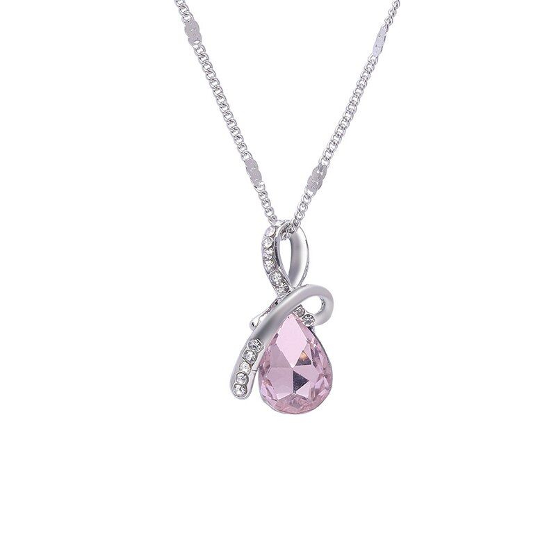 Fashion Water Drop Pendant Chain Necklace For Women Blue Crystal Choker Female Silver Color Charm Necklace Collar Gift Jewelry