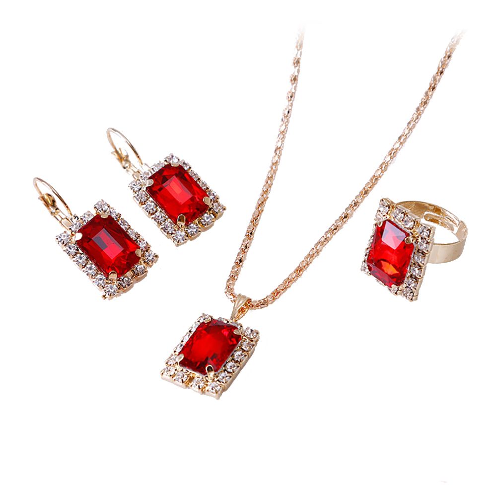 Fashion Jewelry Set Women Banquet Wedding Party Necklace Earrings Finger Ring