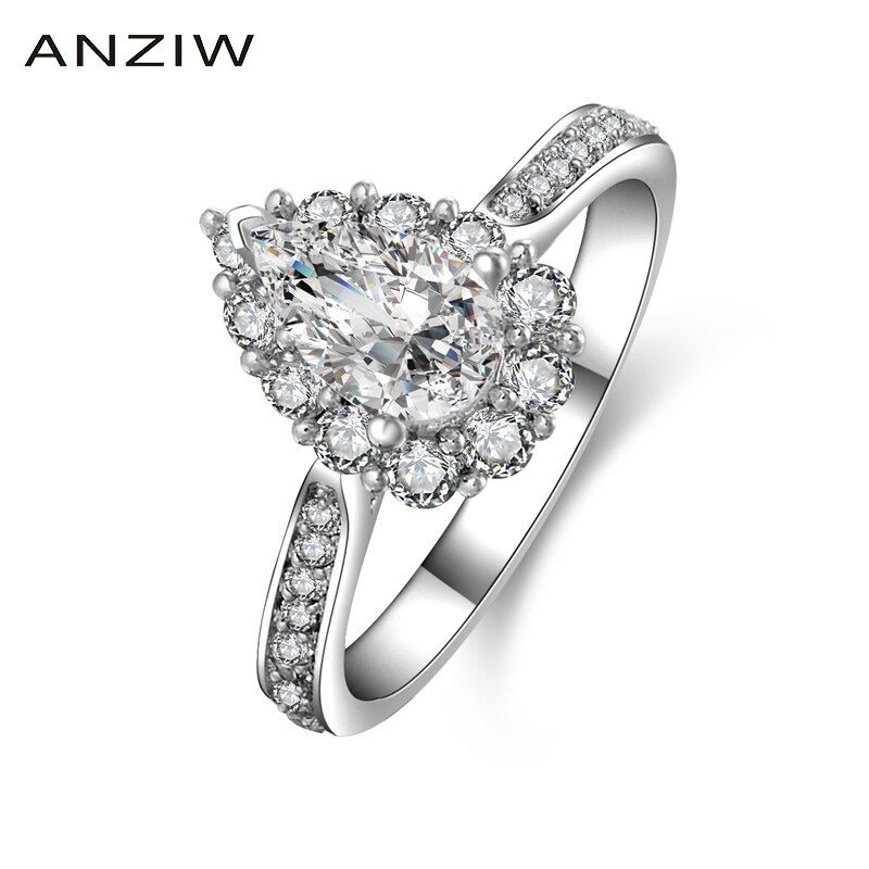 925 Sterling Silver Bridal Ring Water Drop Wedding Aneis Feminino Fashion Jewelry Pear Cut Engagement Ring for Women