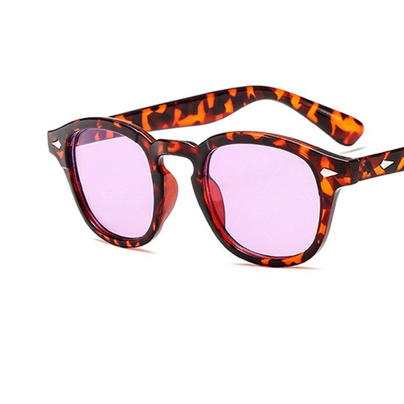 C5 leopard purple2021 Vintage Small Johnny Depp Style Round Sunglasses Clear Tinted Lens Brand Design Party Show Sun Glasses Oculos De Sol