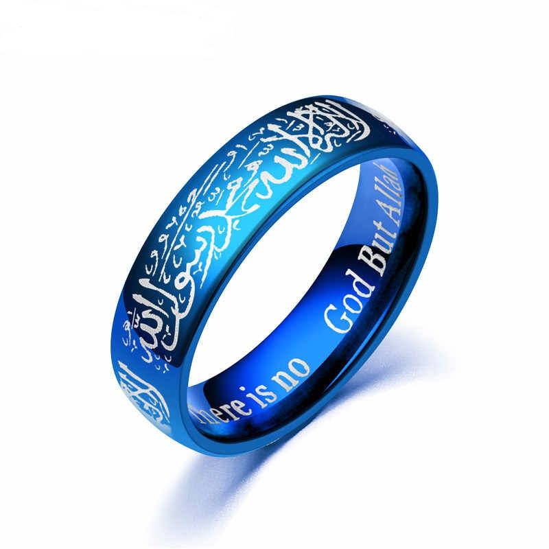 6MM Stainless Steel Arabic Aqeeq Shahada Muslim Islamic Rings Muhammad God Quran Women Jewelry Ring black