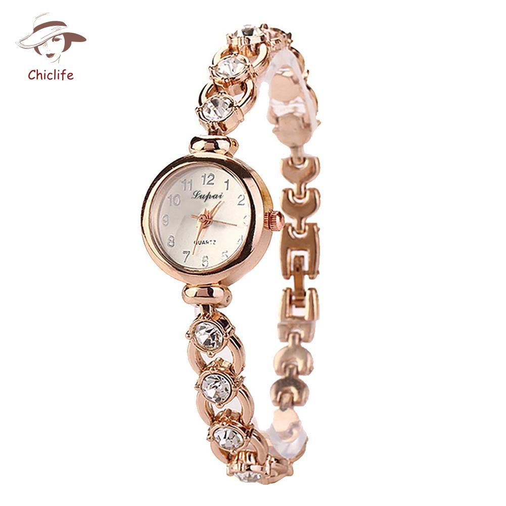 Womens Girls Chic Fashion Daisies Flower Rose Golden Bracelet Wrist Watch