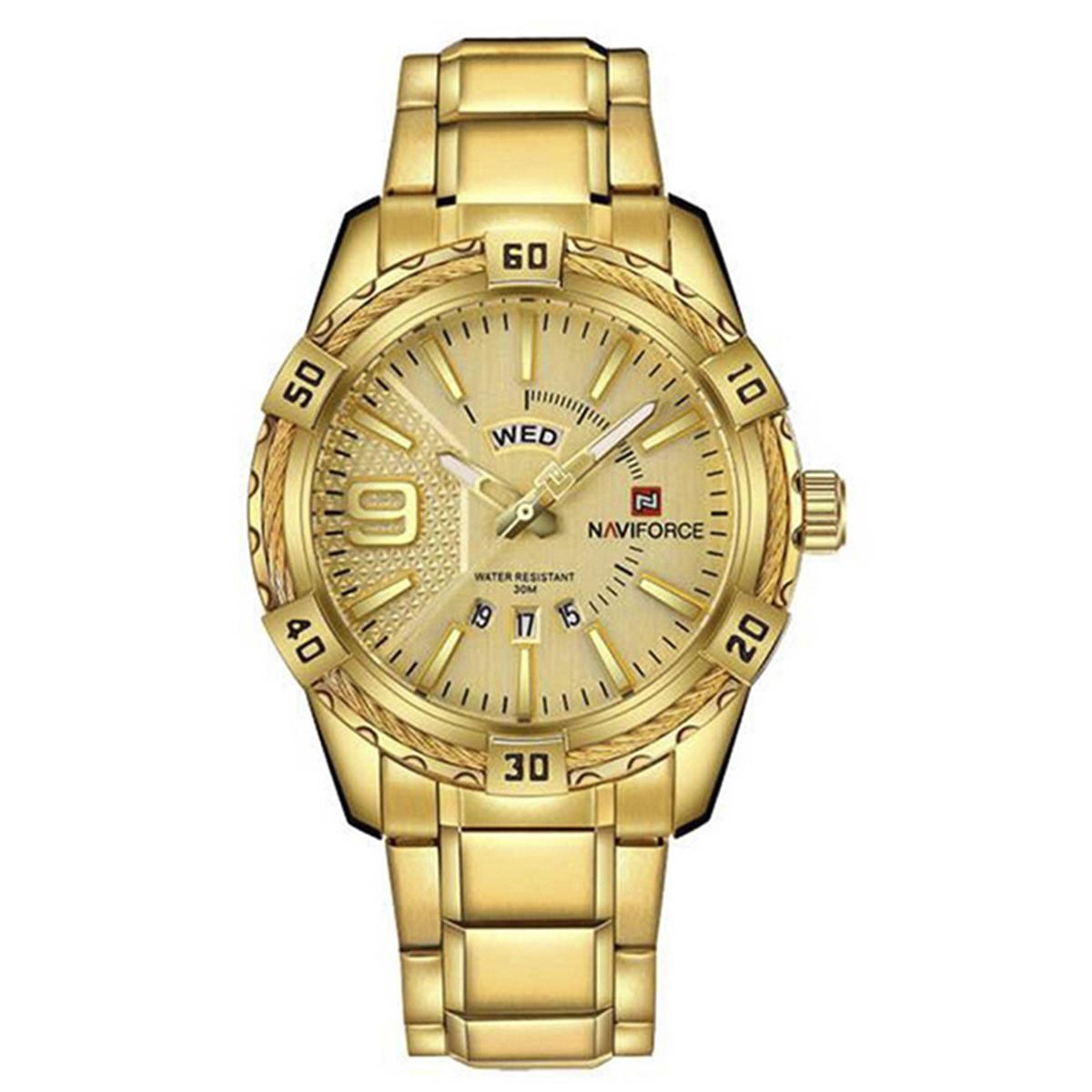 Naviforce NF9117 - Golden Stainless Steel Analog Watch for Men - Golden