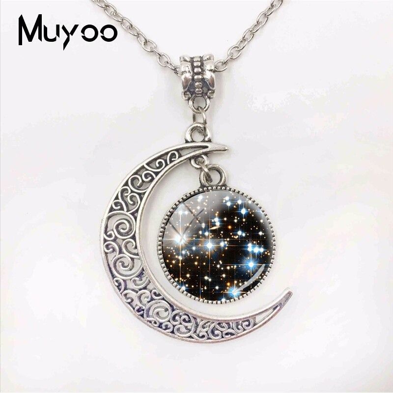 New Fashion Galaxy Space Fashion Plated Glass Cabochon Moon Necklace Handmade Jewelry Pendants for Women Jewelry Gifts
