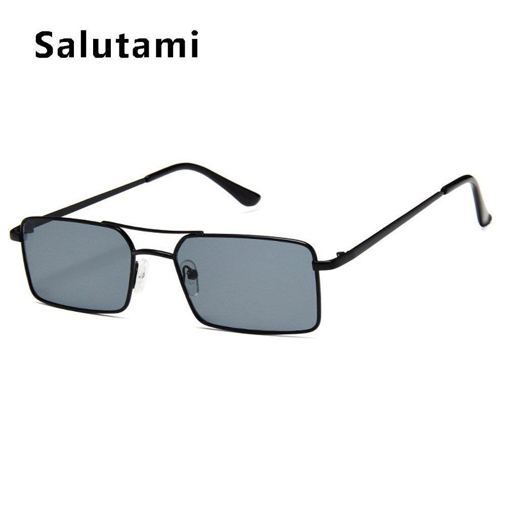 Black grayYellow Square Women Sunglasses Alloy Metal Small Frame Clear Double Bridge Sun Glasses Men Vintage Chic Shades Black Female