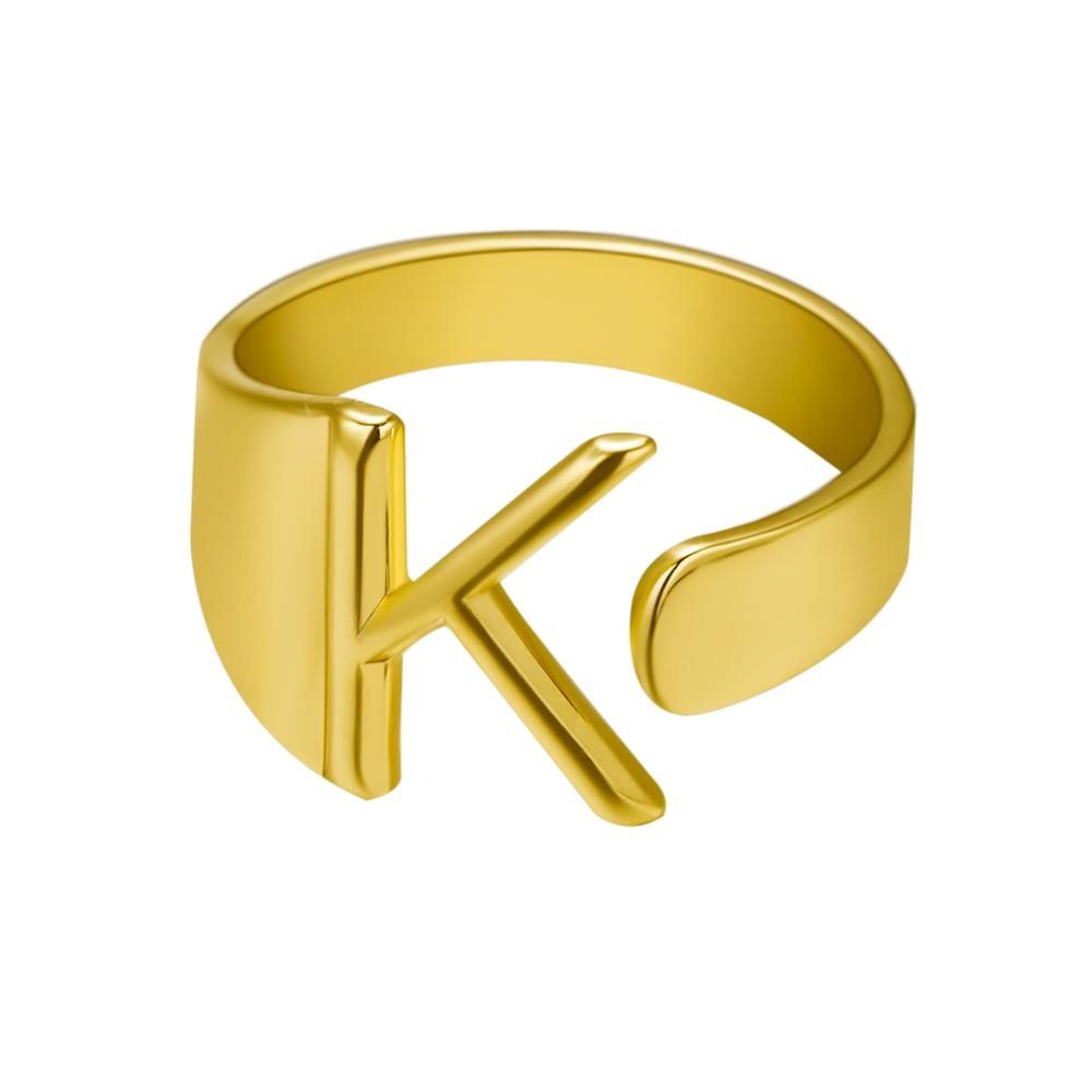 Chunky Wide Hollow A-Z Letter 3Colors Metal Adjustable Opening Ring Initials Name Alphabet Female Party Fashion Jewelry