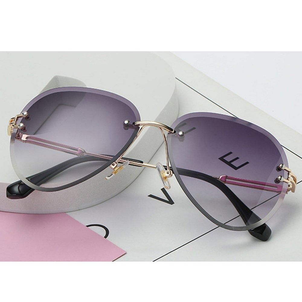 TE Rimless Sunglasses Women Gradient Shades Cutting Lens Ladies Metal Eyeglasses Gradient gray