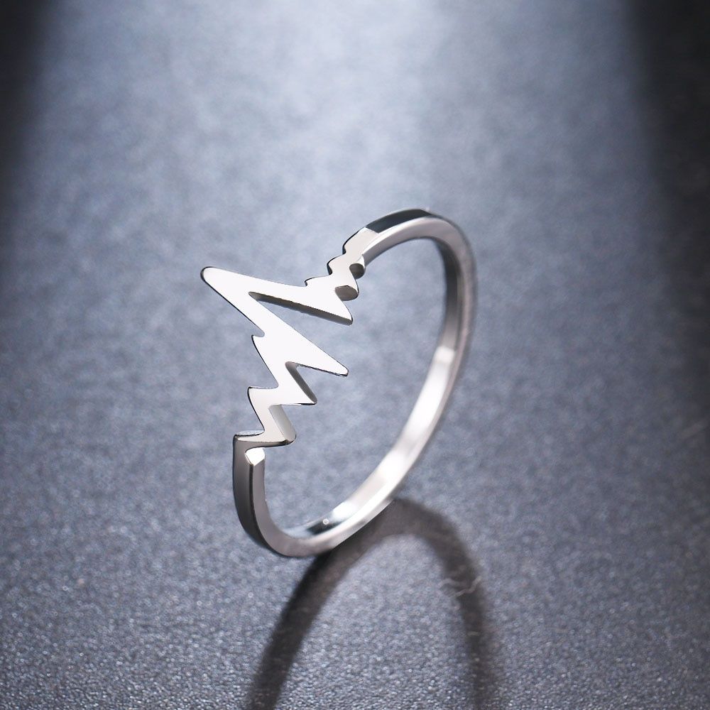 CACANA Heartbeat Finger Ring Minimalist Stainless Steel Jewelry Geometric Rings For Women Bagues Pour Femme Gifts R459