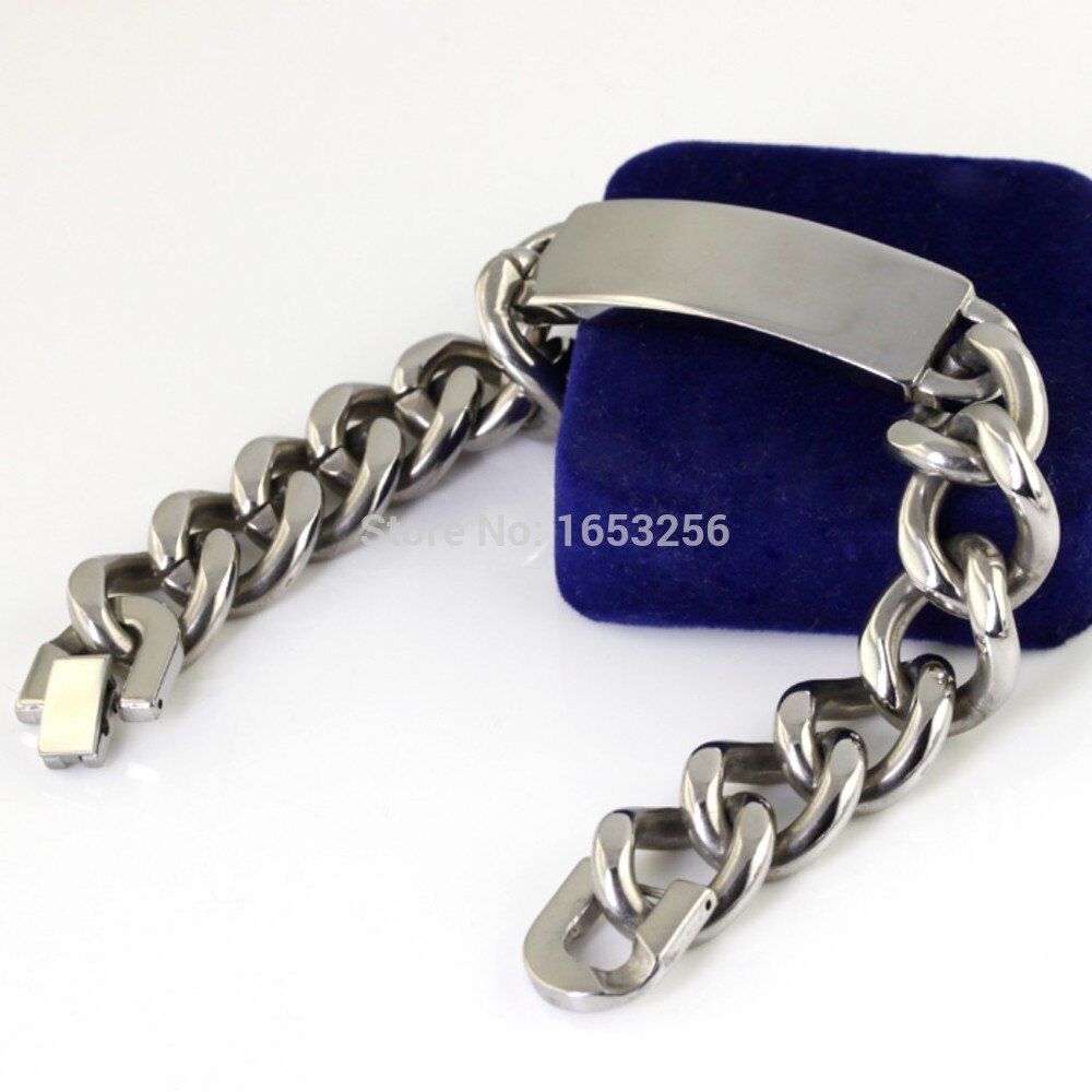 High Polished  Curb Chain Bracelet Stainless Steel Casting Id Bracelet Jewlery 15mm 8.66''