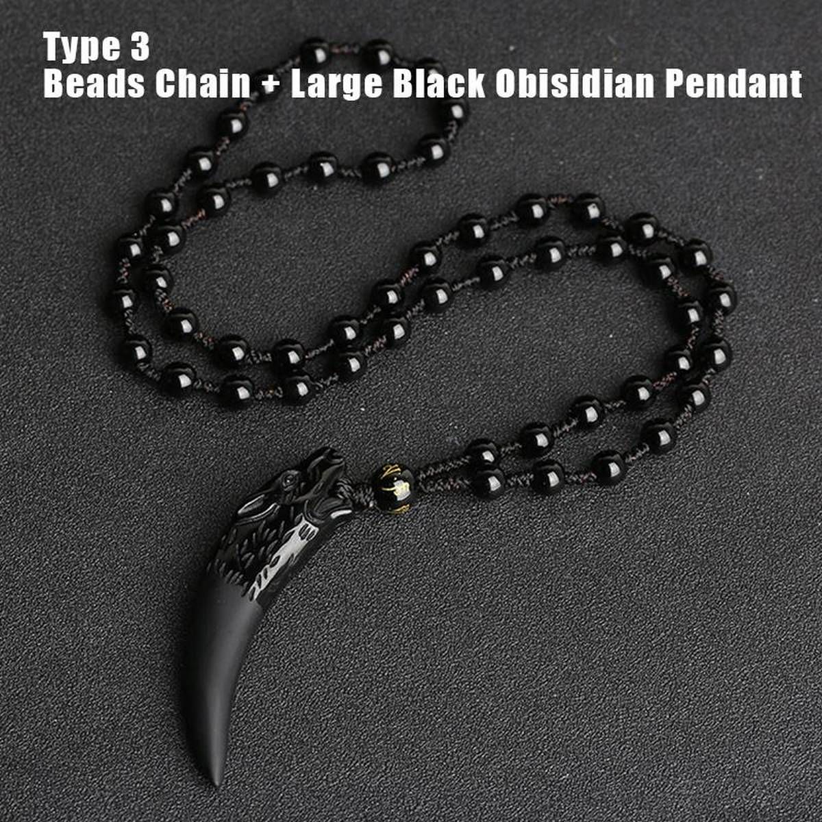 Wolf tooth Obsidian Pendant Necklace Amulets And Talismans Couple Stone Necklace For Women Men Lucky Jewelry