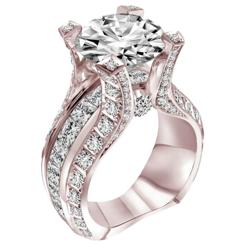 Luxury Shiny Cubic Zirconia Rhinestone Inlaid Ring Bridal Wedding Jewelry Gift