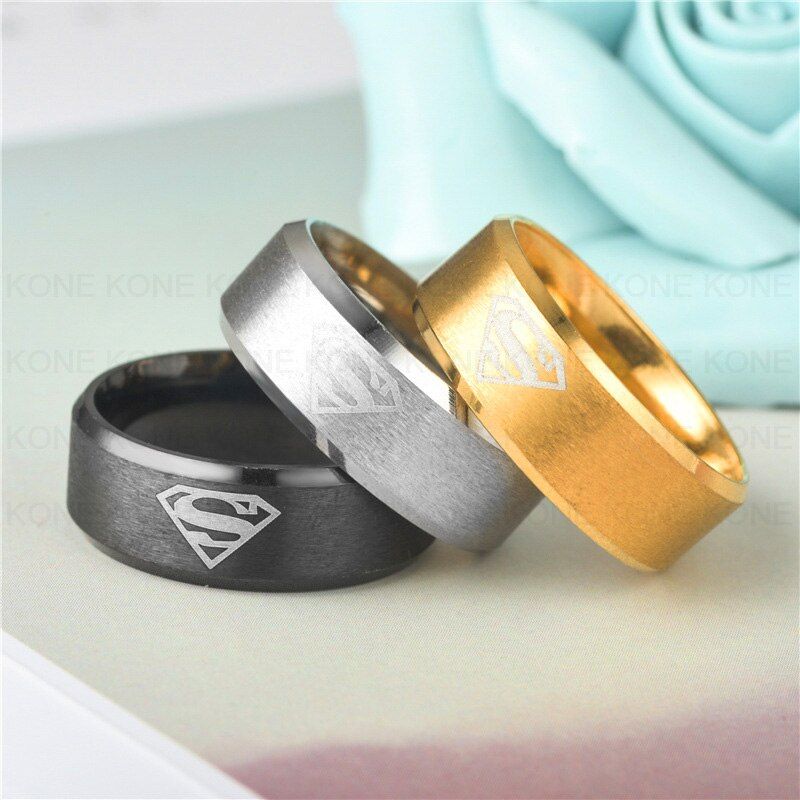 UZone Fashion Jewelry Bat Pattern Rings Super Hero Batman Movie Wedding Bands 8mm Titanium Steel Rings For Men Gift For Father