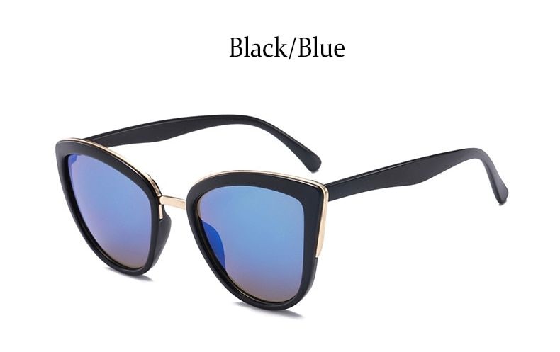 Black Bluefashion cat mirror sunglasses women brand designer eye cat metal frame girl sunglasses brown Women's Fashion big frame Gradient